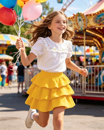 Image of KEREDA Girls Skirt Kids Casual 3-Layer Ruffle Skort School Uniform Skirts for Girls