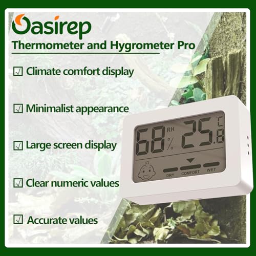 Image of Reptile Thermometer Hygrometer with Climate Comfort Indicator, Fast Accurate LCD Digital Temperature & Humidity Monitor for Terrarium, Bearded Dragon, Gecko, Snake Tank