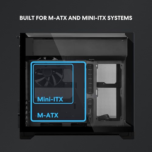 Image of Lian Li O11 Vision-M mATX PC Case, 1 x 140mm Fan, High-Airflow, Black | 410mm GPU | Second Chamber AIO Design | Triple Tempered Glass Panels | Supports 360mm AIO & ATX PSUs (O11VMX)