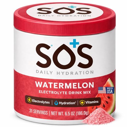 SOS Hydration Electrolyte Powder Drink Mix Watermelon 31 Servings | Low Sugar Electrolytes 15 Cal | Keto Hydration Powder for Rapid Rehydration