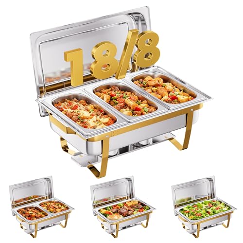 Image of CAMMOO Gold 4 Pack 9QT Chafing Dishes, 7 Pans, 18/8 (304) Stainless Steel