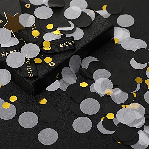 Image of TecUnite Black White Gold Confetti Round Tissue Paper Table Confetti Dots for Wedding Birthday Party Decoration Arts Craft DIY Scrapbooking, 1.76 oz (2.5 cm)