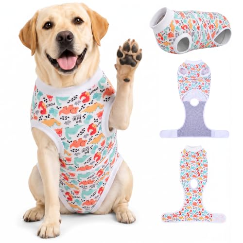 Image of PetWarm Dog Surgery Suit, Dog Surgical Recovery Suit, E Collar Alternative for Dogs After Surgery, Abdominal Wounds Bandages Female Male Onesie for Dogs Spay Neuter, White, L