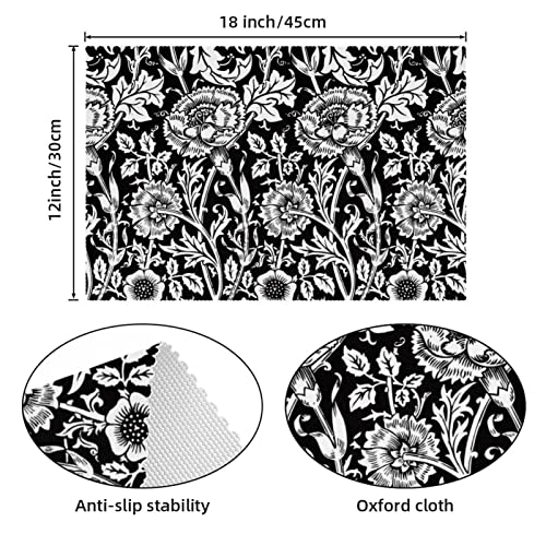 Set de table à fleurs noires antidérapant et thermorésistant pour repas salle à manger