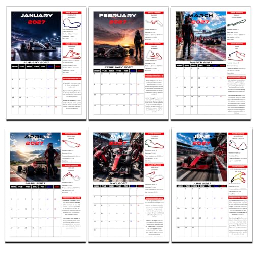 Calendario 2026 de Fórmula con fechas de carreras mundiales y cumpleaños en tamaño A4 3