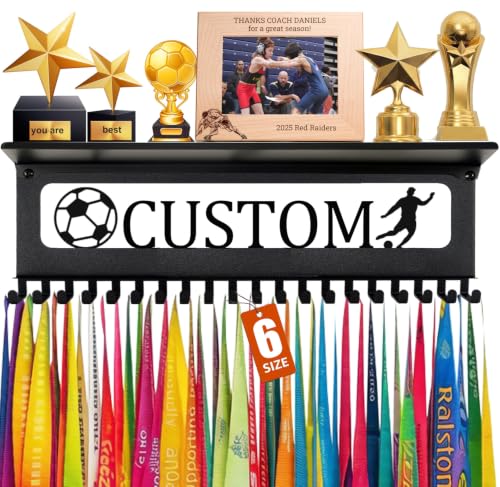 Image of Personalized Medal Hanger Display with Trophy Shelf