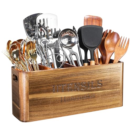 Homcookit Utensil Holder for Kitchen Countertop, Extra Large Acacia Wood