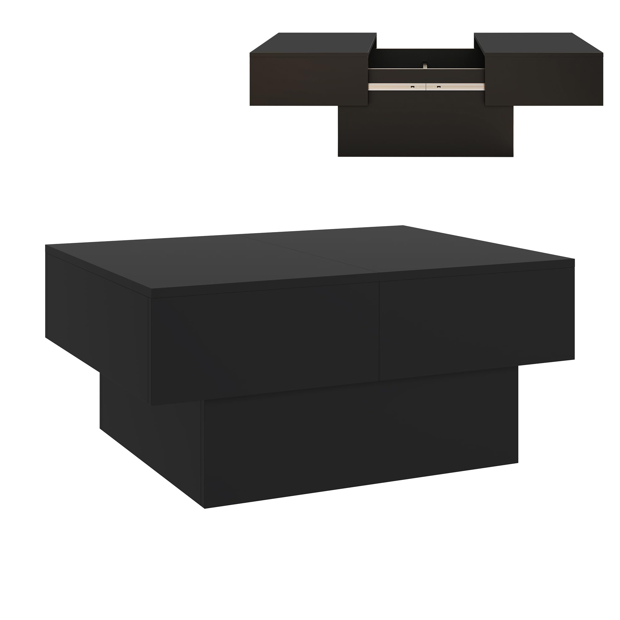 [en.casa] Couchtisch mit Stauraum Lens Wohnzimmertisch ausziehbar Tischplatte 80 x 60 x 36 cm Stubentisch viereckig Beistelltisch modern Sofatisch Schwarz