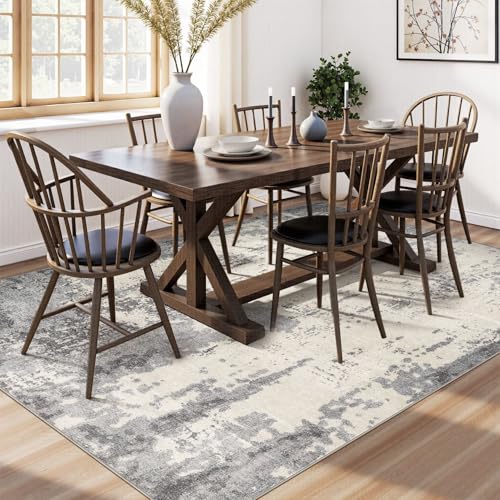 10x12 Area Rug Living Room Rugs - Washable Neutral Modern Abstract Soft Thin Rug Indoor Floor No Slip Rug Carpet for Bedroom Under Dining Table Home Office Decor - Grey/Light Brown