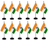 India Flags Indian Desk Flags Set Small Mini India Flags Table Flag with 13' Black Pole, Black Base and Spear Top, Miniature Indian Deluxe Desktop Flag, Home Decoration, Office Decoration, Festival