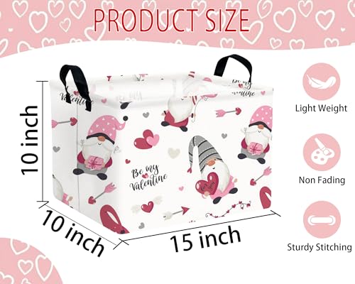Image of Large Valentine's Day Basket Heart Shaped Storage Bin for Gifts Collapsible Organizer Room Decor (Arrow Gnome Love)