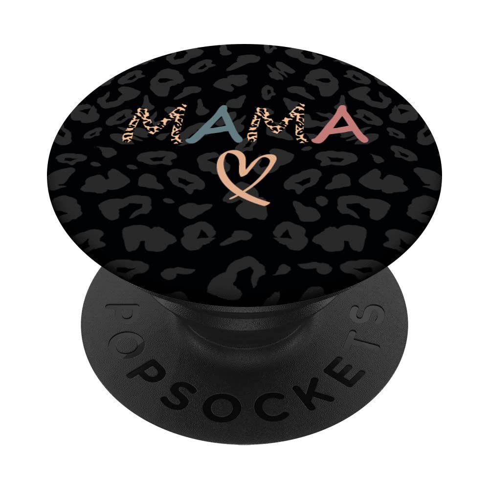 leopard mama, half leopard mama, black leopard cheetah mama PopSockets Swappable PopGrip