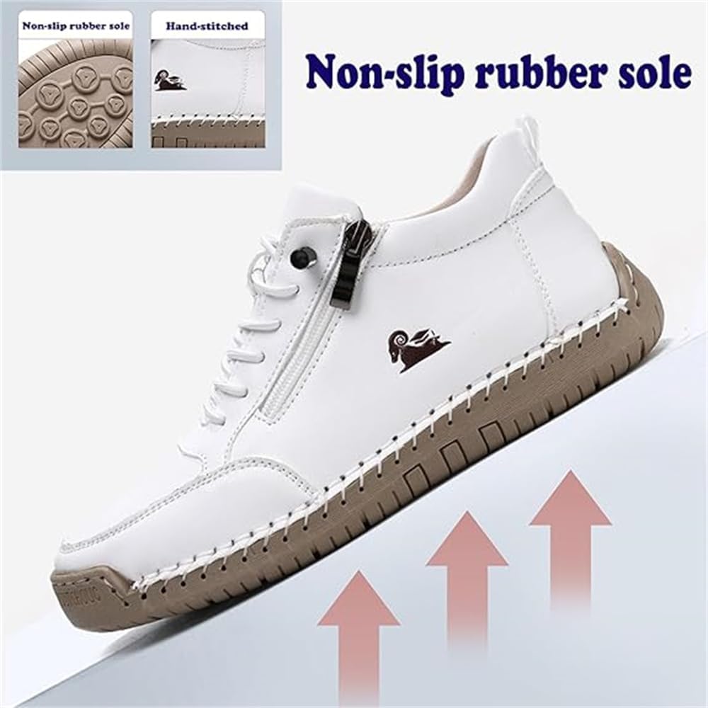 Women's Handmade Leather Orthopedic Comfy Shoes, Outdoor Casual Driving and Walking Shoes, Lightweight Non Slip Ankle Boots with Side Zipper