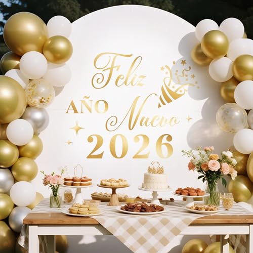 Feliz Año Nuevo 2026 Vinilo Decorativo Oro