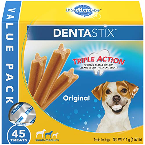 PEDIGREE DENTASTIX Small/Medium Dog Dental Treats Original Flavor Dental Bones, 1.57 lb. Value Pack (45 Treats)
