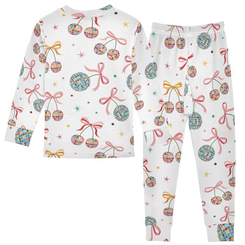 Pajama Sets Long Sleeve Disco Ball Cherry Pattern Soft Comfy Sleepwear 2 Piece PJS 3-8T3