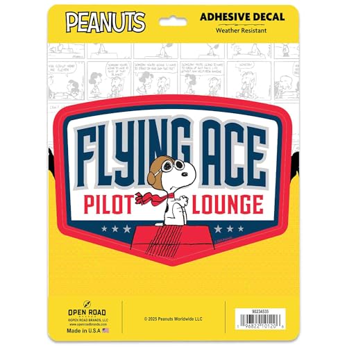 Image of Peanuts Snoopy Flying Ace Pilot Lounge Adhesive Vinyl Decal - Fun Snoopy Sticker for Travel Gear, Suitcase, or Car