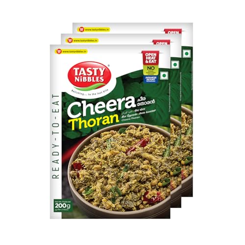 Image of Tasty Nibbles Ready to Eat Cheera Thoran 200g | Open Heat & Eat | Vegetarian | No Added Preservatives | Japanese Retort Technology [Pack of 3]