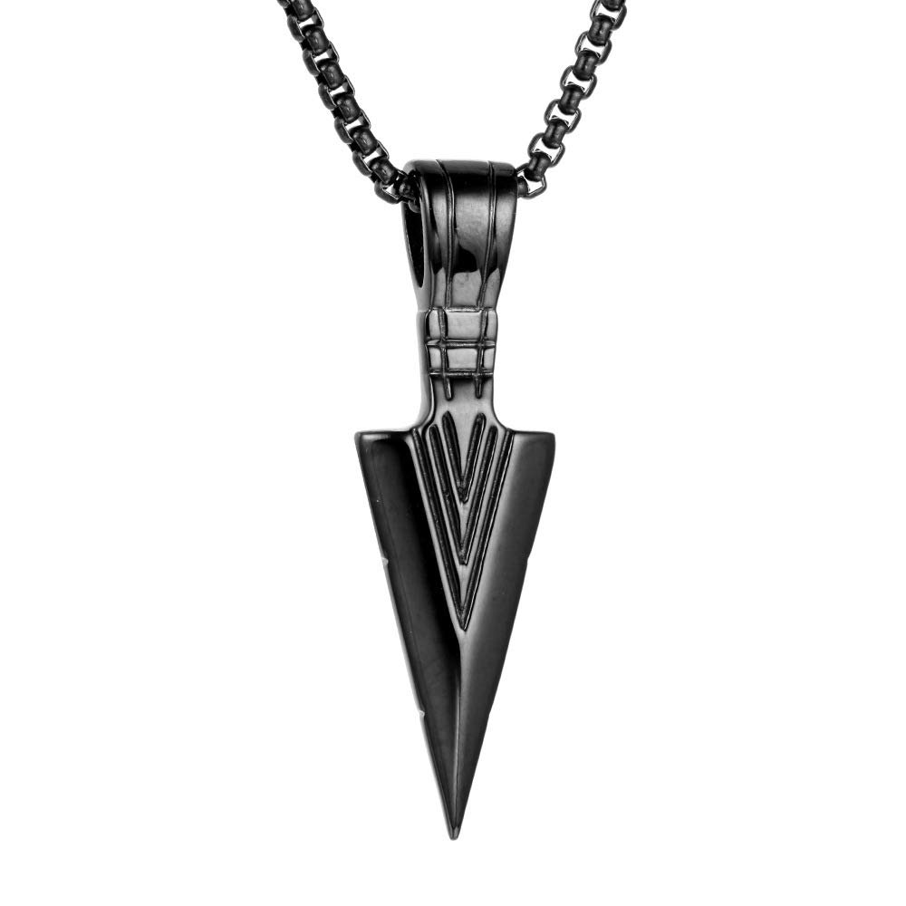 Man Woman Stainless Steel Pendant Necklace Cool Spearpoint Arrow Pendant Chain Necklace Set Black and Silver and Gold, Punk Cool Metal Band Summer-image-49
