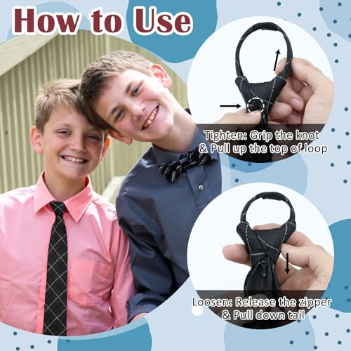 Boys Tie, Kids Ties for Boys Girls, 15" Pretied Plaid Zipper Tie for Graduation (Age 8-14)4