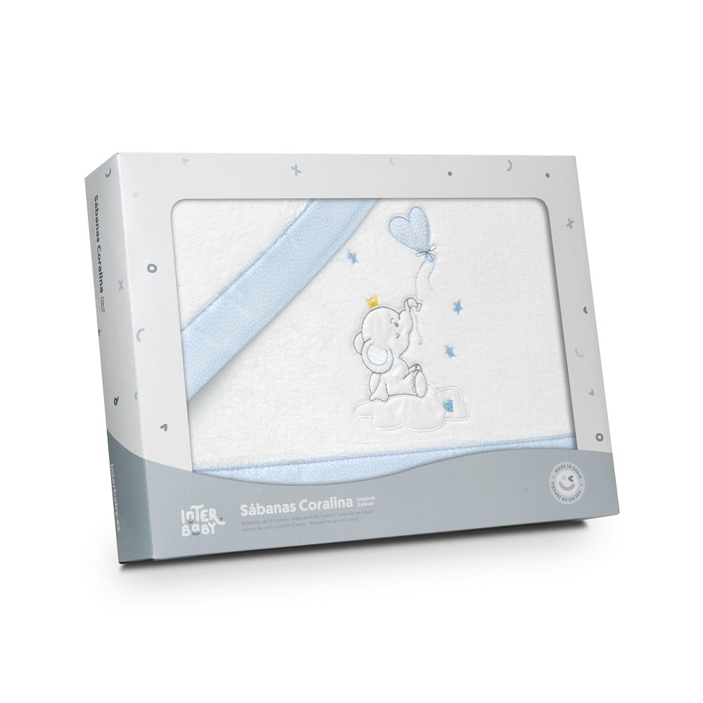 variouss Interbaby - Juego de Sabana Coralina, Tríptico Coralina de Invierno para Bebé (Blanco/Azul, Cuna 60x120 cm)