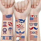 4th of July Temporary Tattoos Kids Adults, 90pcs American Flag Red White Blue Fake Tattoo Stickers, Independence Day Fourth of July Body Art USA National Memorial Decorations for Labor Day Party