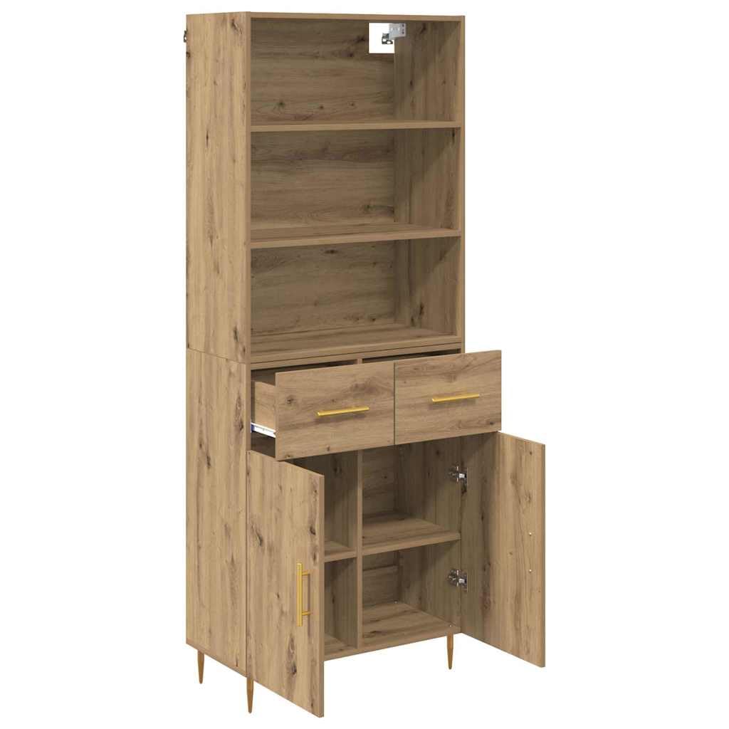 Armario alto de madera de roble Artisan, 69,5 x 34 x 180 cm, moderno armario alto de madera con cajón, diseño elegante para salón, comedor, almacenamiento versátil