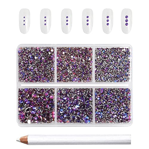 Image of Beadsland 7200pcs Flatback Rhinestones,Purple Rhinestone Nail Gems Round Crystal Rhinestones for Crafts,Mixed 6 Sizes with Wax Pencil Kit, SS3-SS10, Purple Velvet | Glass Nail Gems, Round Crystal, With Wax Pencil Kit, SS3-SS10