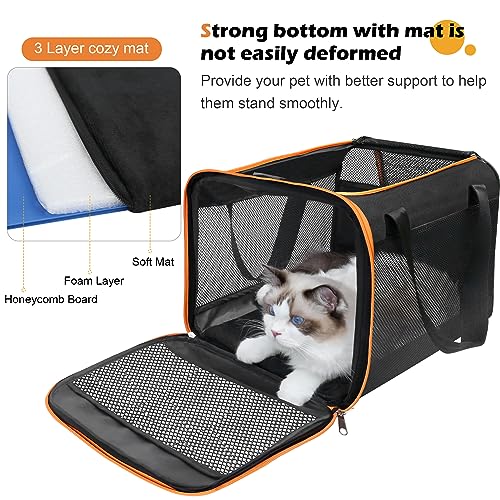 HiCaptain Black Cat Carrier Bag, Lightweight Soft Cat Carrier with Top Mesh Window, Breathable Pet Carrier for Medium Cats and Small Dogs Puppies up to 15 lb - Black