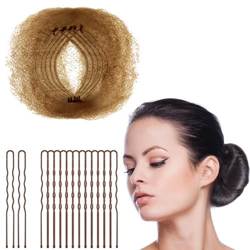 Zonon 50Pcs Bun Hair Nets & 40Pcs U Shaped Pins for Ballet Invisible Elastic Edge Mesh Ballet Bun Nets Hair Accessories Set for Women Girls Kids(Light Brown)