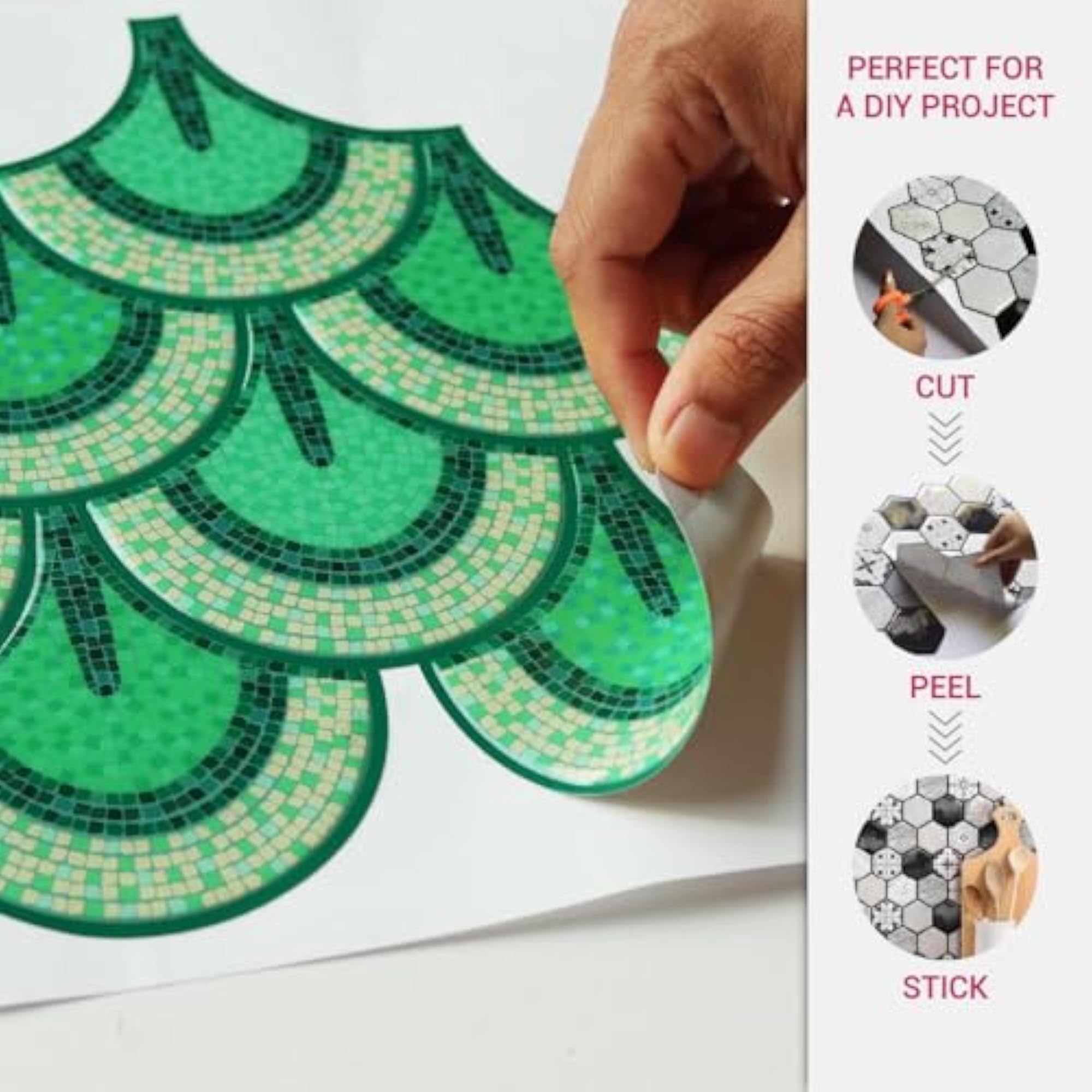 3D Green Fish Scale Shell Peel & Stick Tiles, Easy DIY Adhesive Backsplash