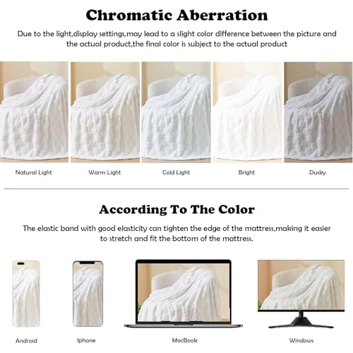 NEWCOSPLAY Super Soft King Blanket White Premium Silky Flannel Fleece 3D Checkered Lightweight Bed Blanket All Season Use (White Checkered, King(90"x110"))