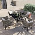 Grand patio 5-Piece Outdoor Dining Set for 4, Patio Dining Furniture Set for 4 Swivel Rope Wicker Chairs & 1 Square Dining Faux Woodgrain Table with Umbrella Hole, Grey
