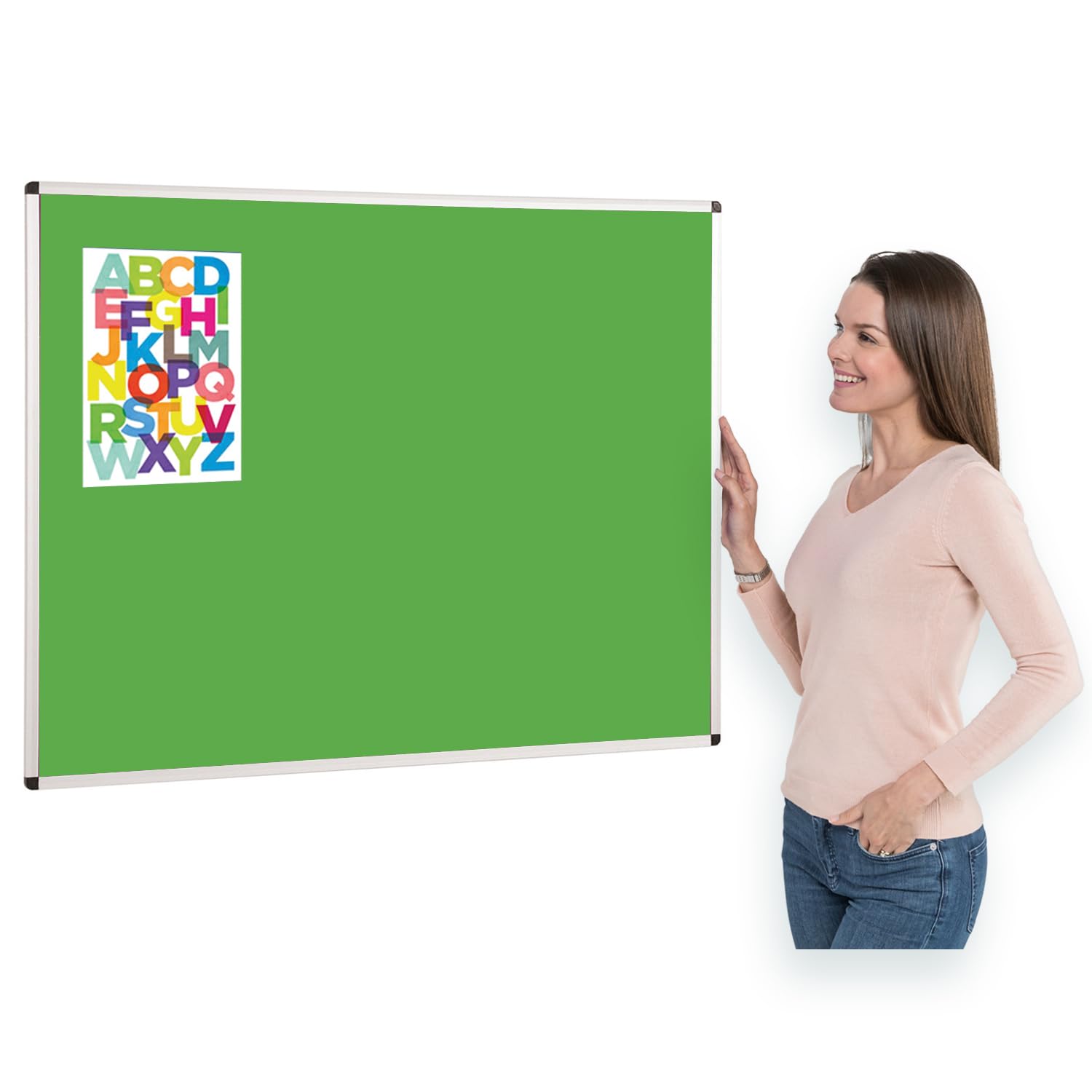 Aluminium Framed Notice Board | Brightly Coloured Loop Nylon Display Bulletin Board| Apple Green | 120 x 90 cm - Ideal for Office, School, Corporate Rooms
