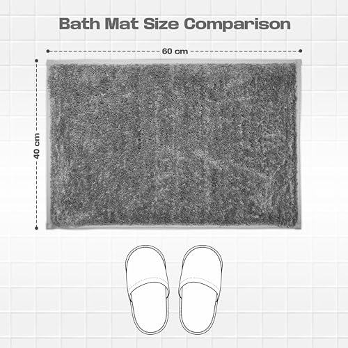 Image of enera Microfibre Bath Mat | Soft & Absorbent 2650 GSM | Non-Slip Latex Backing | Quick Dry, Washable Multipurpose Floor Mat for Bathroom, Bedroom, Kitchen & Home (Opella 40 x 60 cm) (Stone)