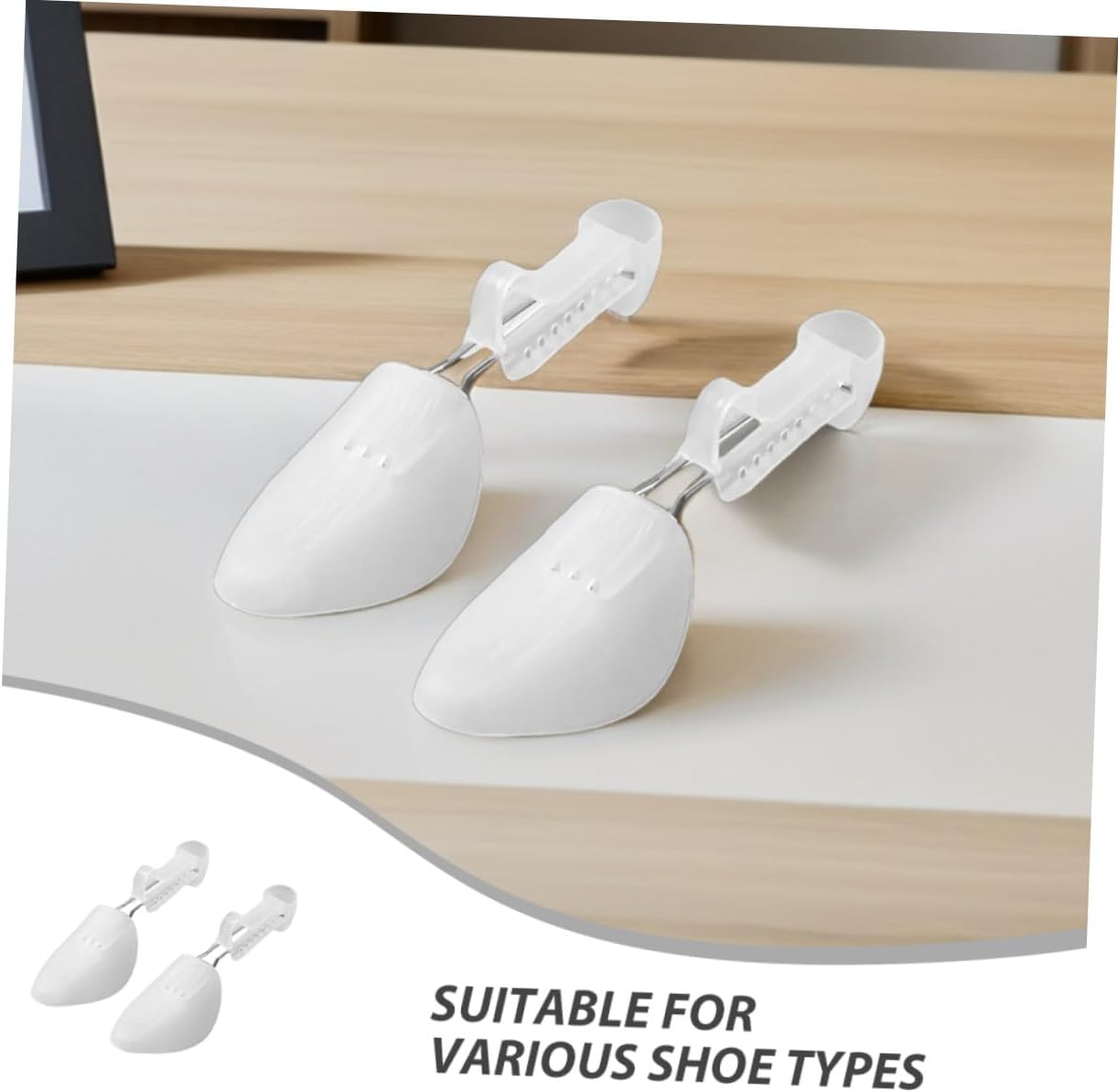 Adjustable Plastic Shoe Trees for Men, 2 Pairs Shoe Shapers with Wrinkle Prevention, Boot and Sneaker Support Inserts for Travel and Home Use