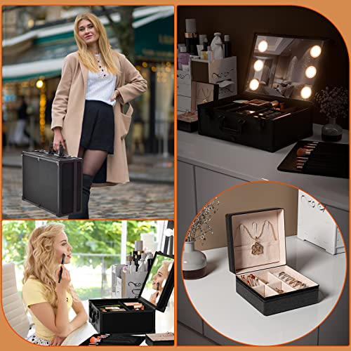 Zvmttoy Large Makeup Train Case With Mirror And Light & Jewelry Box, Professional Makeup Travel Case With Makeup Brushes Organizer Adjustable Dividers, Rechargeable, Waterproof (23.6 Inch Capacity) #TOP6