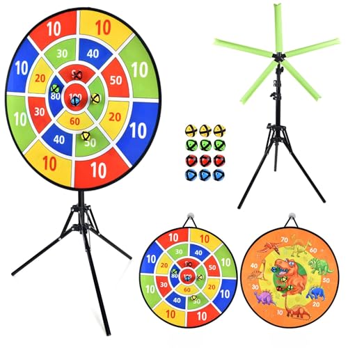 Large Dart Board for Kids, Kids Double-Sided Dart Board with 12 Pcs Sticky Balls and Darts, Indoor/Outdoor Sport Fun Party Play Game Toys, Gifts for 3 4 5 6 7 8 9 10 11 12 Year Old Boys Girls