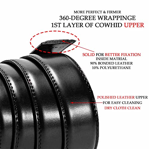 HESBITEUL Cowhide Leather Men's Belt West Casual & Formal Slide Ratchet Belt with Perfect Fit Waist Size up to 44 inches3