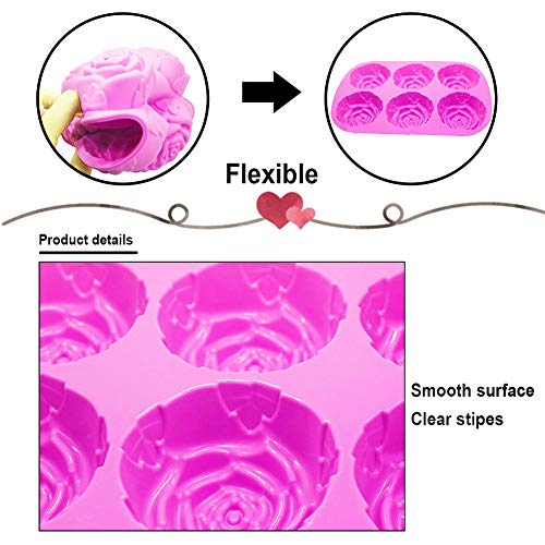 Rose Silicone Soap Moulds,3PCS 6 cavità Fiore di