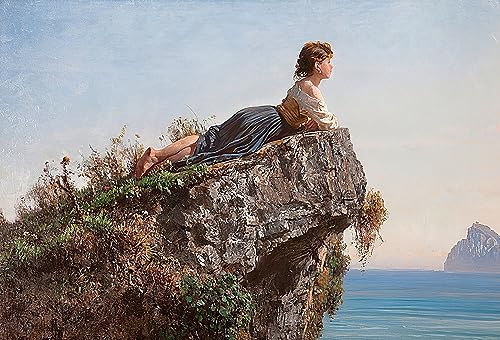 Toile murale abstraite Jeune fille sur un rocher à Sorrente 60x90cm