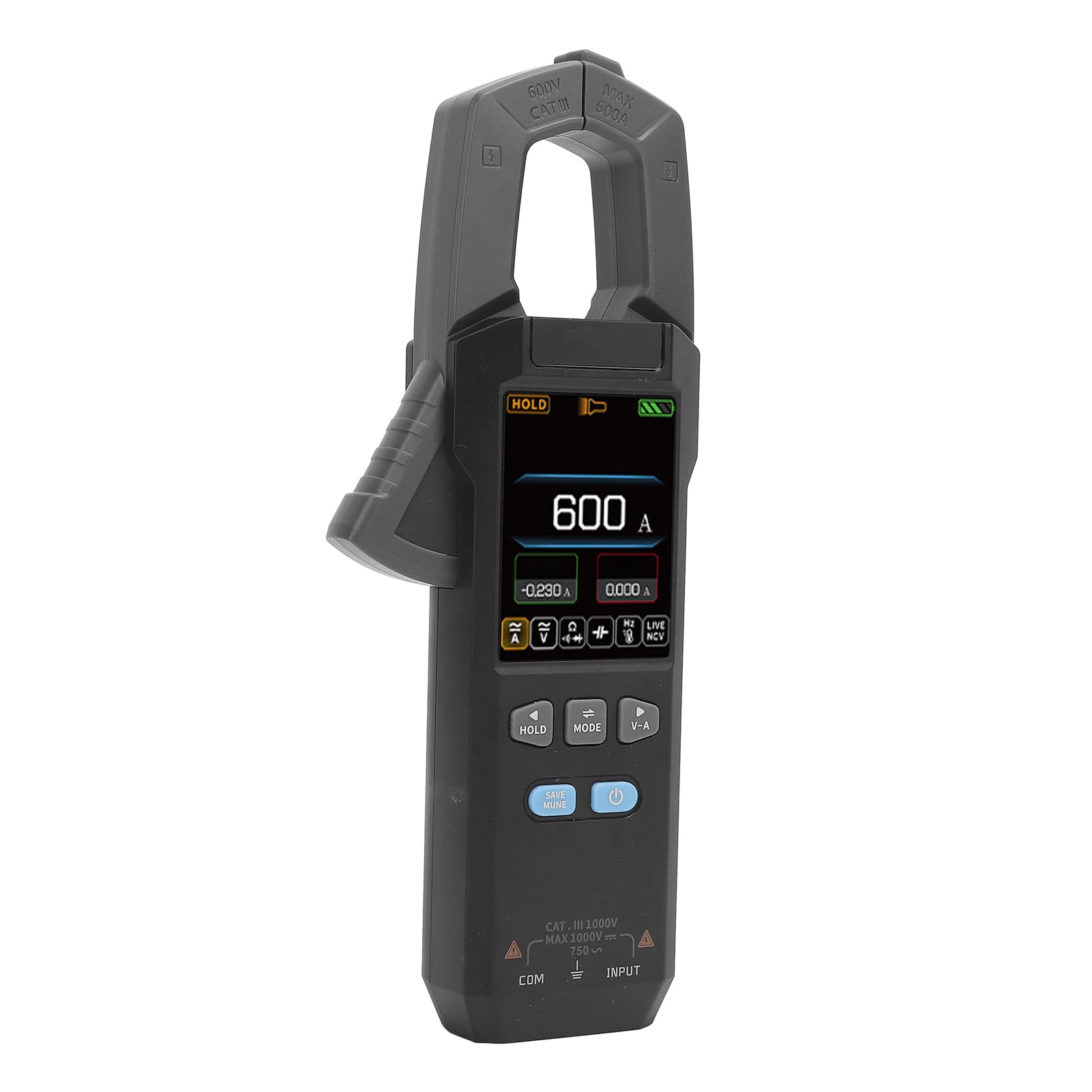 Digital Clamp Meter Multimeter 600A, 750V, Color TFT Screen, NCV, Temp, Live Wire Test, for Electricians, HVAC Technicians, Current Voltage Ohmmeter Capacitance Tester