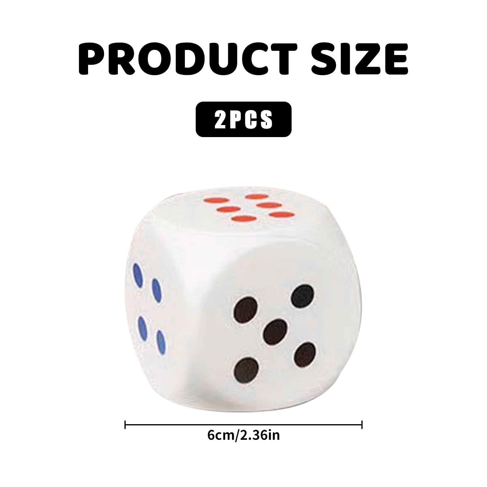 2 Pcs Large Dice,Giant Big Foam Squishy Fidget Cube Set,6cm Foams,Jumbo Stress Relief Toys for Ids & Adults,Christmas Games Math Teaching Classroom Party,Favors Bag Stuffers - Image 2