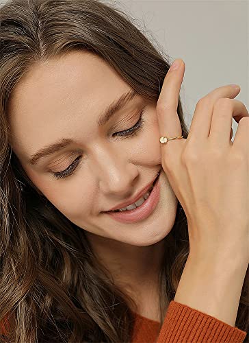 Dainty Opal Promise Band Ring for Women 14K Gold Plated Cute Oval White Fire Opal Birthstone Statement Stackable Finger Rings Comfort Fit Fashion Birthday Wedding Holiday Mother's Jewelry Gift3