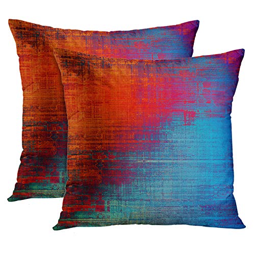 Emvency Set of 2 Throw Pillow Covers Vintage Abstract Orange Red and Blue Messy Rust Painting Decorative Pillow Cases Home Decor Standard Square 18x18 Inches Pillowcases