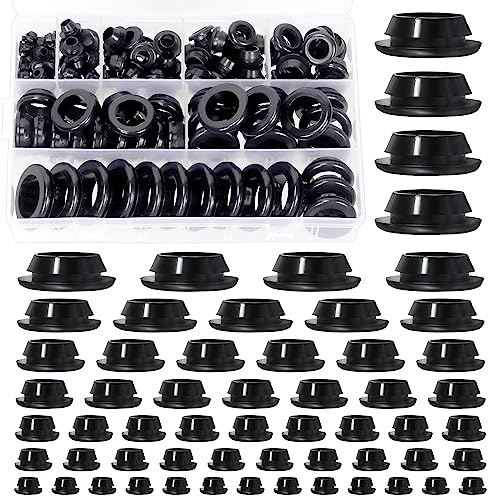 Swpeet 140Pcs Black Rubber Grommet Assortment Kit, 8 Sizes Eyelet Ring Gasket, Single Sided Round...