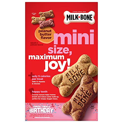 Image of Milk-Bone Flavor Snacks Mini's Peanut Butter Flavor Biscuits, 6 Boxes | 15-oz. boxes, Naturally and artificially flavored, 5 calories per treat, 15% protein