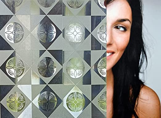 Image of SUNBIRD Window Film Privacy Colorful Window Sticker, Decorative Window Vinyl, Adhesive Home UV Blocking, Heat Insulation Static Cling for Bathroom Office (24 X 200 INCHES, Reflect Cubes)