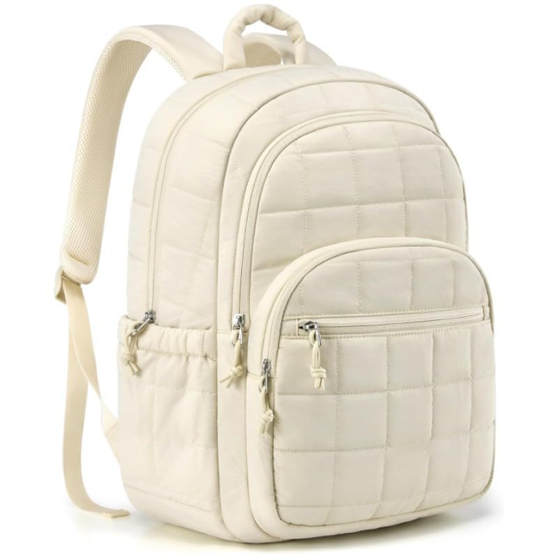 ALINUOYQ Puffer Quilted Backpack for Women College Backpack Puffy Work Backpacks Fit 15.6 Inch Laptop Light Casual Daypack