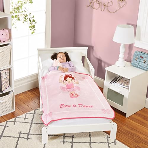Image of EVERYDAY KIDS Toddler Throw Blanket - 30 inch by 40 inch - Ballerina Born to Dance - Super Soft, Plush, Warm and Comfortable
